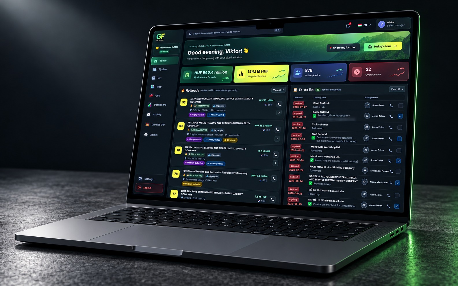 GF Recycling CRM shown on a laptop